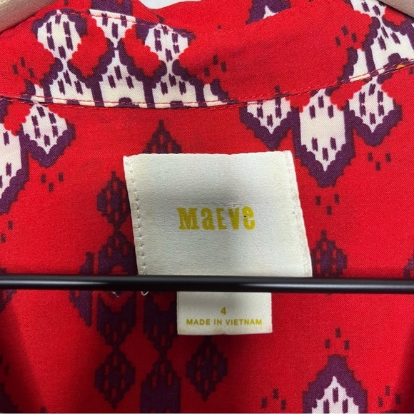 Maeve Anthropologie Women Top 4 Red Paisley Woodland Walk Button Down Shirt - Picture 9 of 11